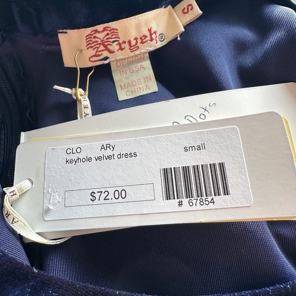 NWTAryeh Dark Blue Velvet Keyhole Dress Sz S Poly/Spandex Flare Sleeve Zip Back - Picture 7 of 10